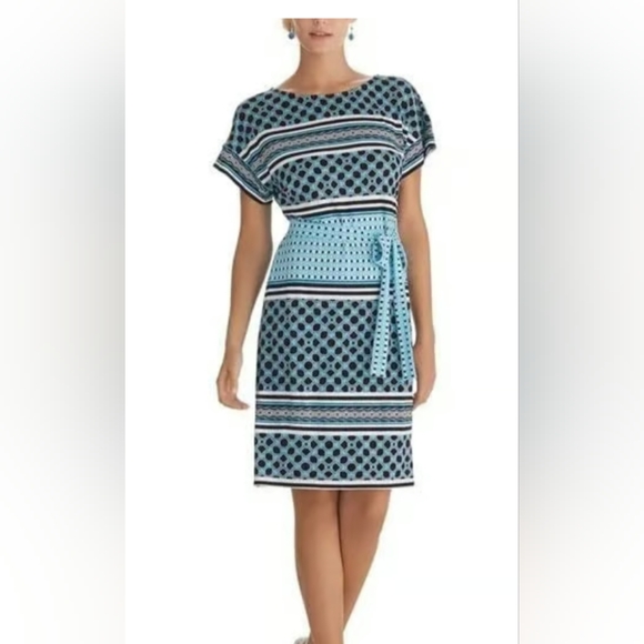 White House Black Market Dresses & Skirts - White House Black Market Blue and Black Mod Shift Dress with Crew Neck, Belt